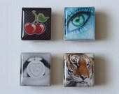 SET OF 4 Wooden Tile Magnets for Fridges & Memo Boards. Housewares, custom, personlised, gifts, presents.