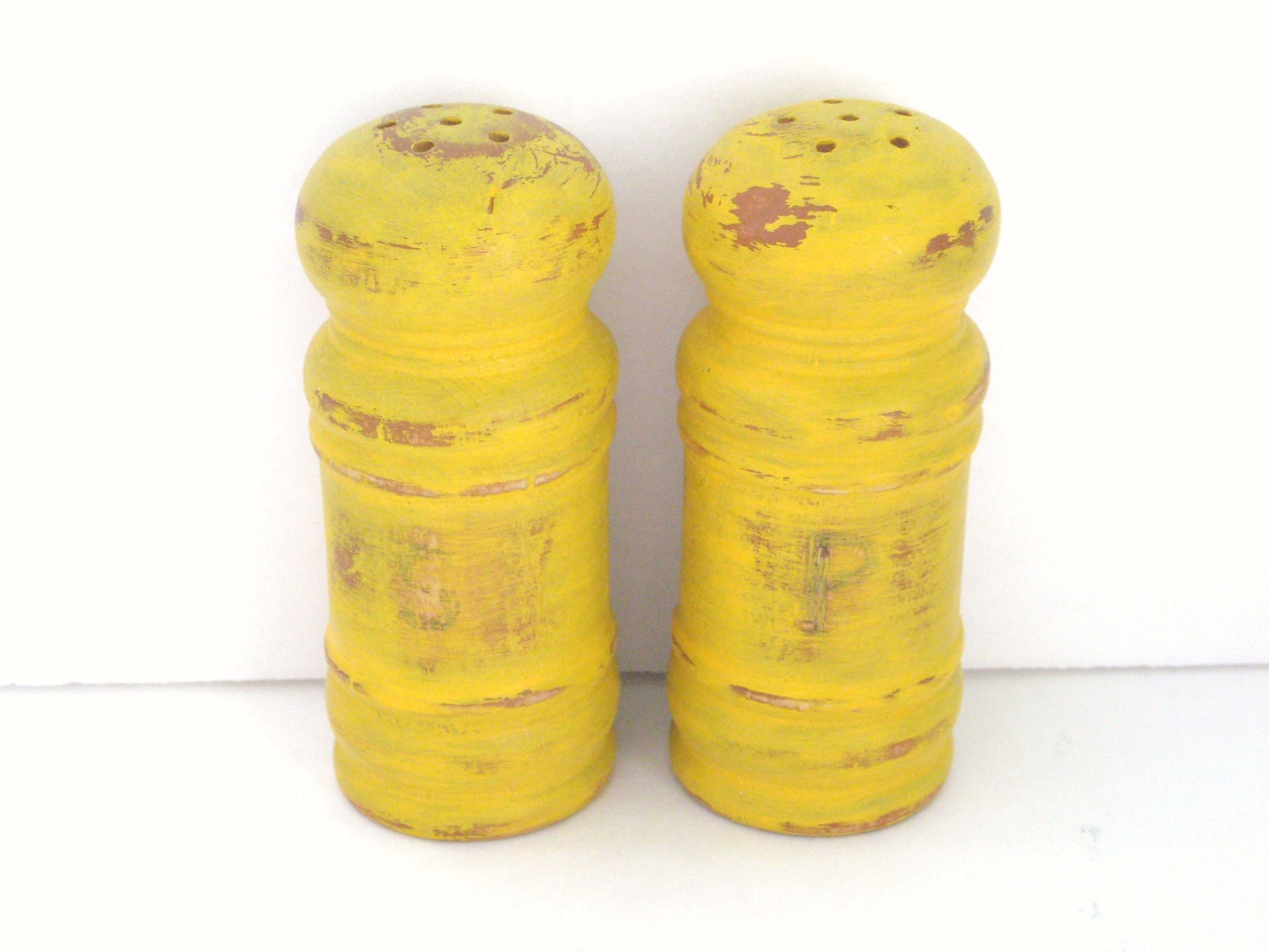 Mustard Yellow - Salt and Pepper Shakers - Shabby Chic Kitchen Decor