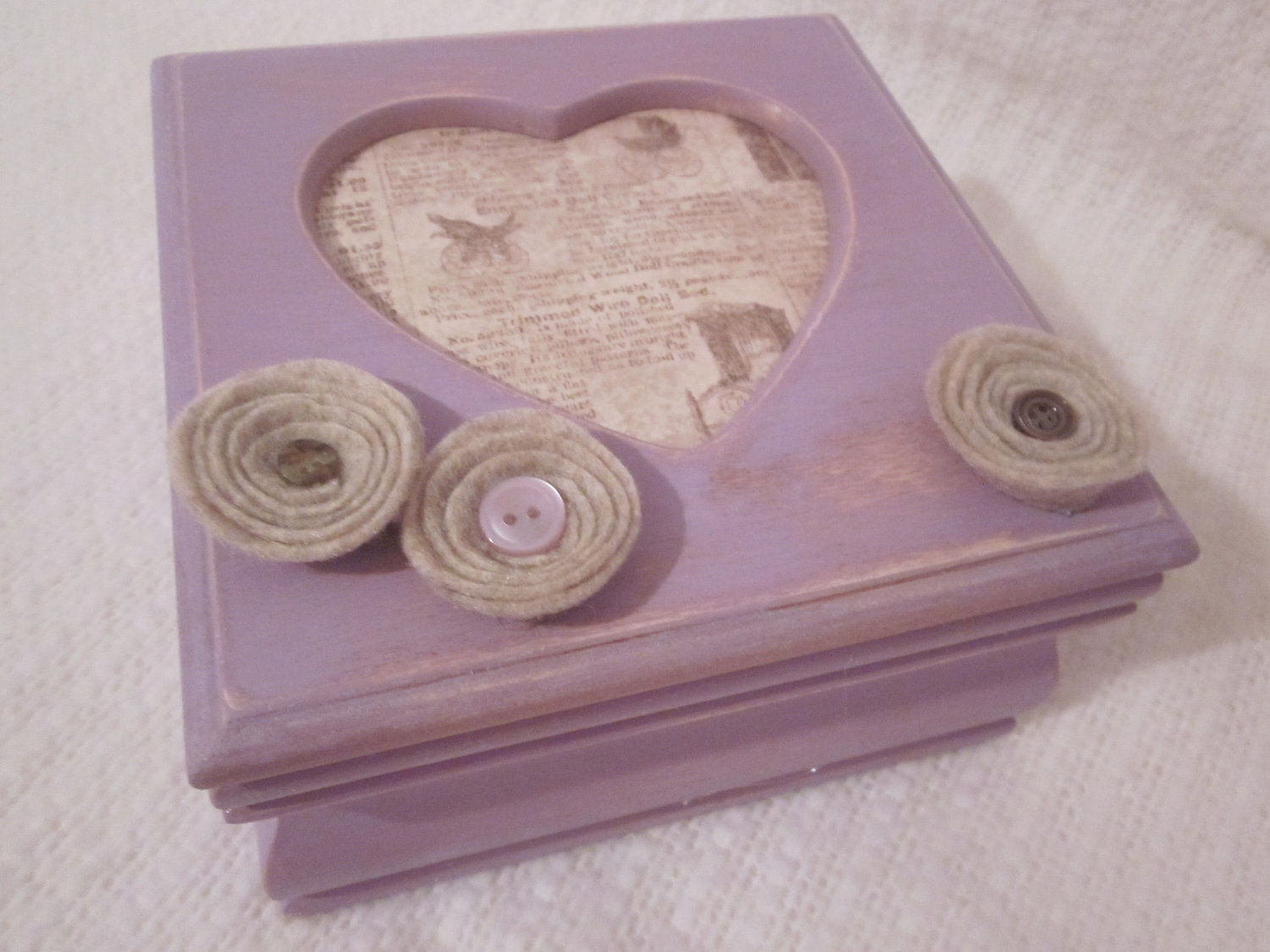 Jewelry Box Lavender Purple Upcycled Shabby Chic French Cottage Heart Flowers Christmas Wedding Gift