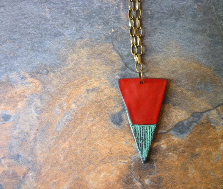 Big Triangle Necklace - Red and Verdigris