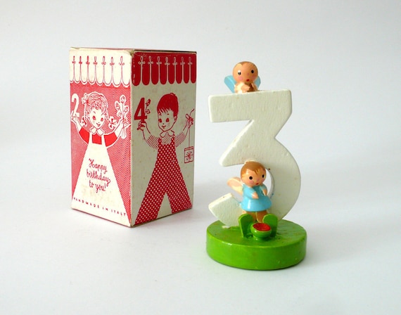 Vintage wooden handpainted birthday number Three year