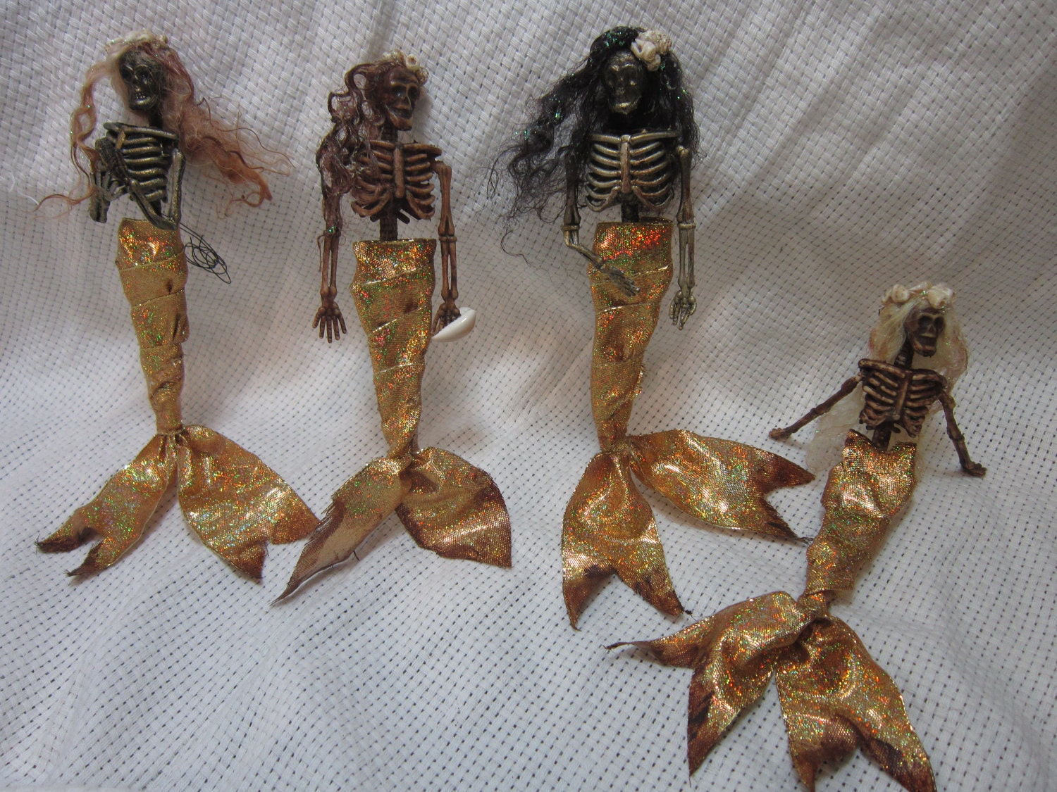 OOAK dead Mermaid set of 4 Fantasy fairy ornament miniature doll art Goth dollhouse