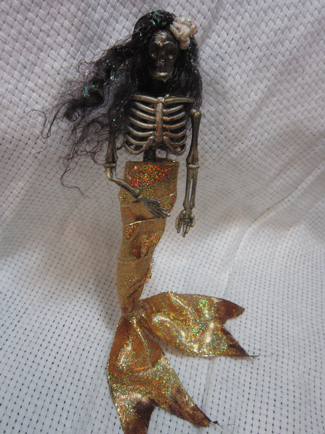 OOAK dead Mermaid set of 4 Fantasy fairy ornament miniature doll art Goth dollhouse