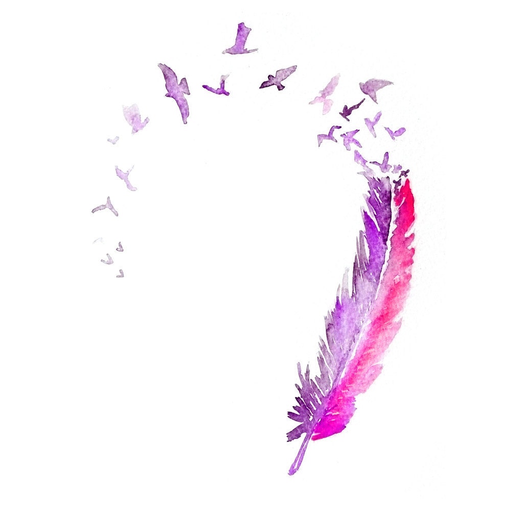 LOVE bird feather ART PRINT 12X16 original watercolor painting illustration home wall decor  modern contemporary reproduction poster