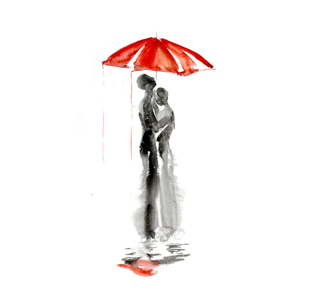 Love rain umbrella ART PRINT 13X19 original watercolor painting illustration home wall decor  modern contemporary reproduction poster