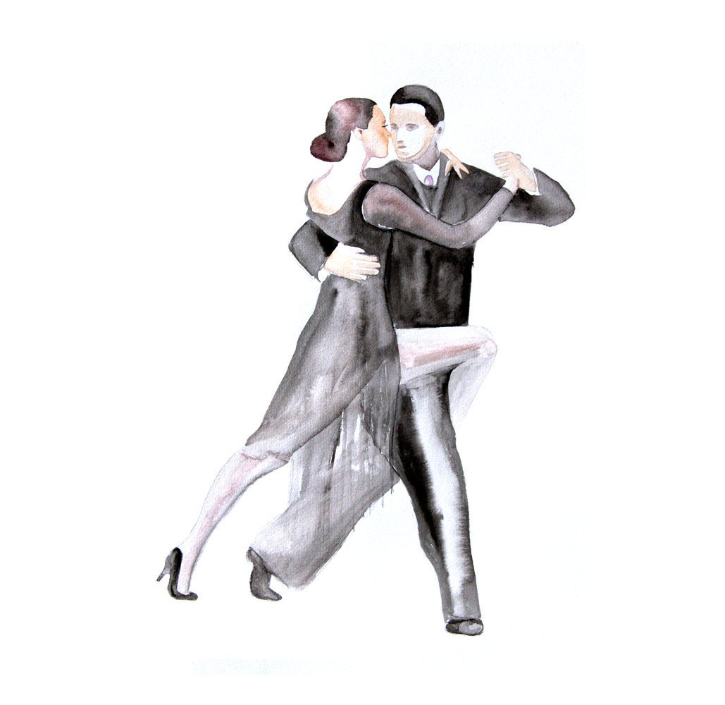 Tango Dancers ART PRINT 13X19 original watercolor painting illustration home wall decor  modern contemporary reproduction poster