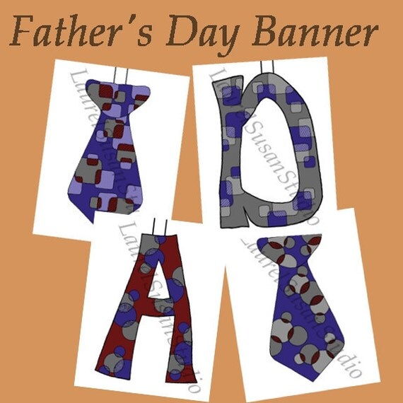 Printable Father's Day Retro Ties pdf Banner Color Bunting Set of Four