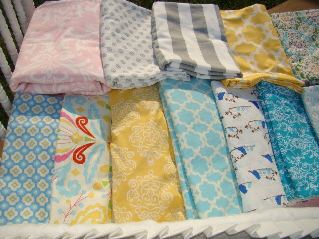 Fitted Crib Sheet Baby Bedding Bright Yellow Taza Ribbon Print