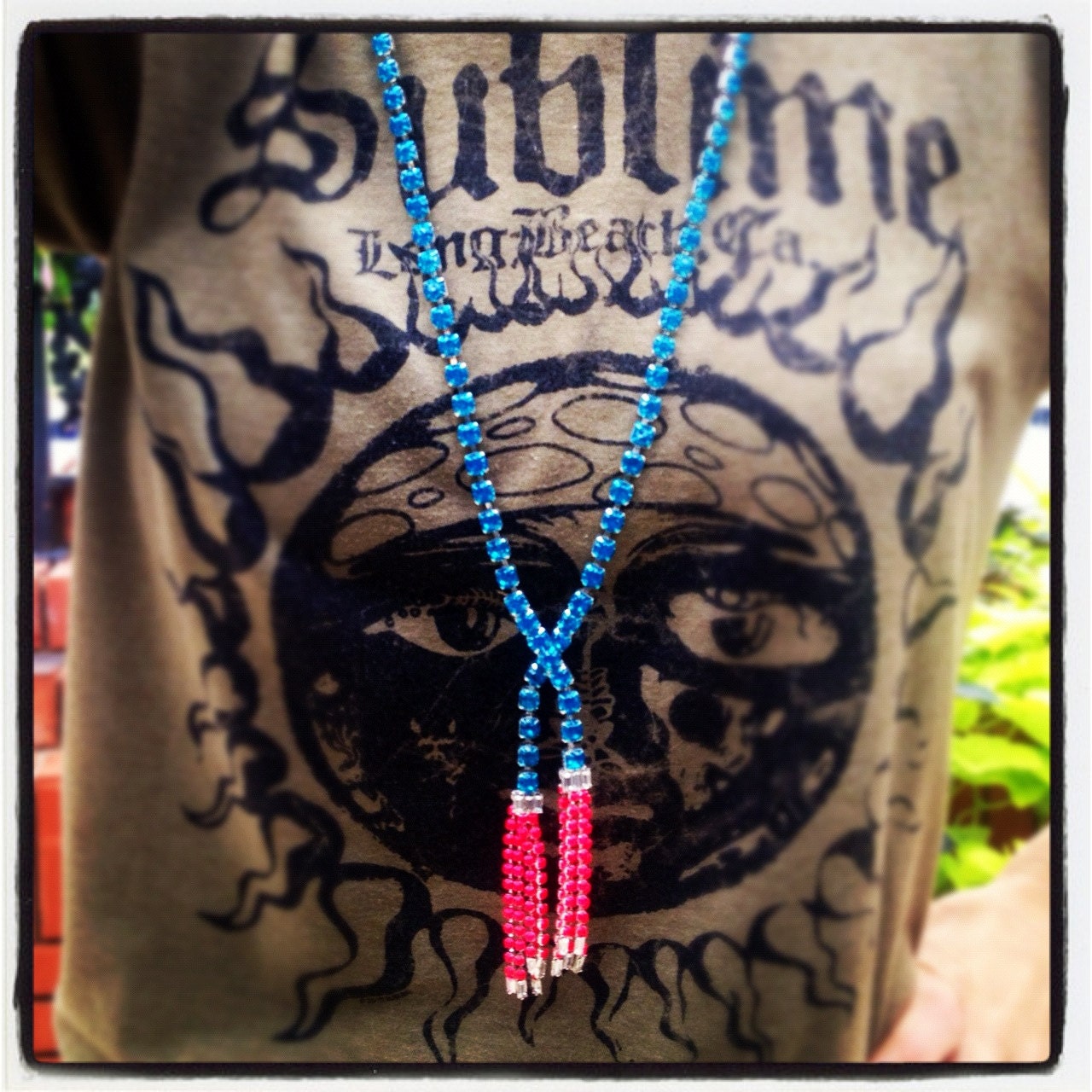Neon Long Hand Painted Rhinestone Necklace