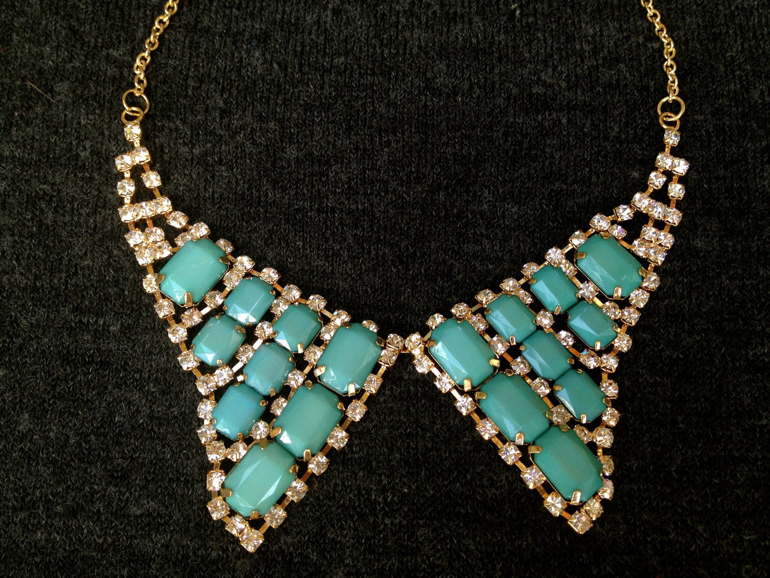 Turquoise Neon Custom Hand Painted Rhinestone Necklace - Tom Binns Inspired