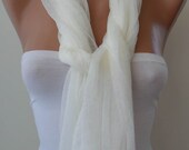 Trendy - New Scarf - Creamy White Tulle Scarf - Seamless Scarf