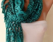 Mother's Day - Green/Black Leopard Scarf - Combed Cotton Scarf - Gift