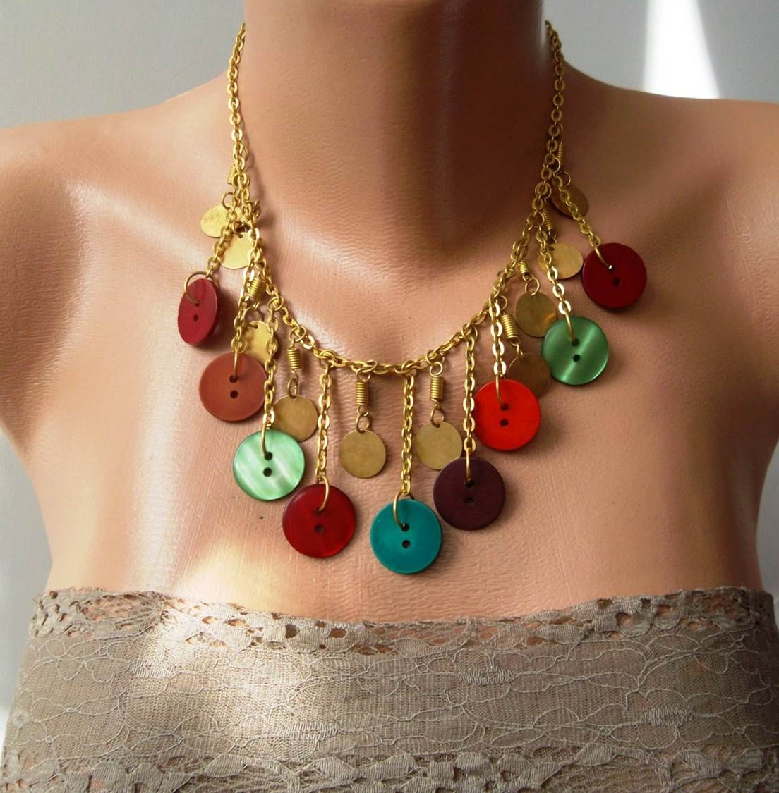 Button Necklace with Chain - Speacial Design