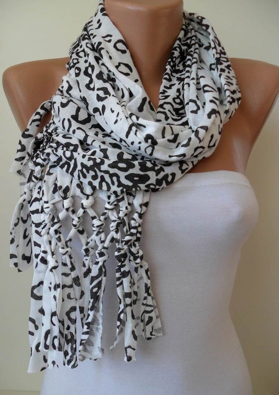 Valentine's Day - ON SALE - White and Black Leopard Scarf