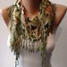 Khaki and Salmon - Elegance Shawl / Scarf with Lace Edge