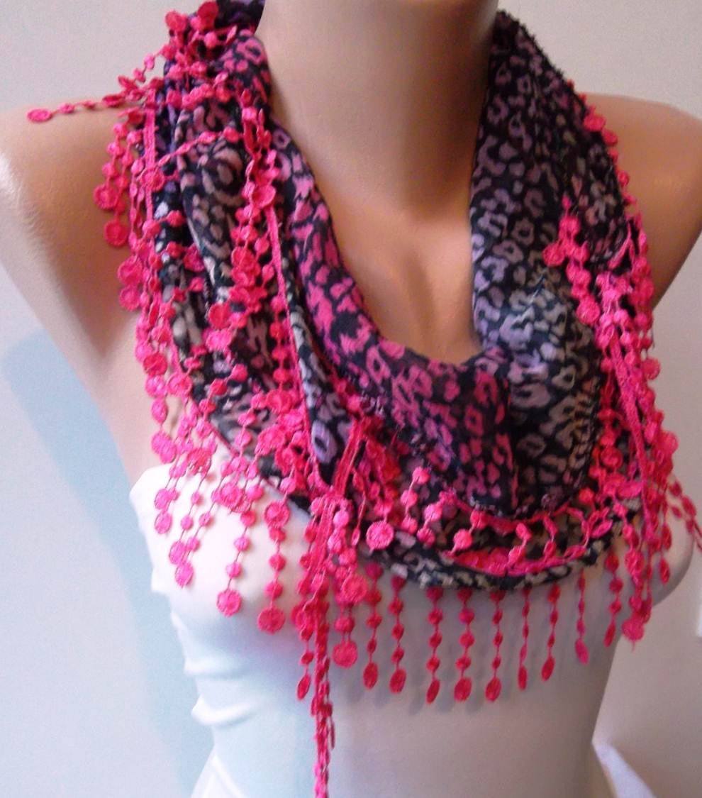 Leopard Print - Pink Scarf with Pink Trim Edge