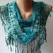 Turqouise Lace and Elegance Shawl / Scarf - with Lace Edge