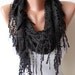 Black Cotton Scarf with Black Trim Edge