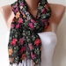 Black - Colorful Flowered Shawl / Scarf - Spring Trend