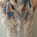 New - Triangular - Linen Scarf - Blue and Beige Scarf with BeigeTrim Edge - Vintage Look - Linen Scarf