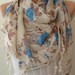 New - Triangular - Linen Scarf - Blue and Beige Scarf with BeigeTrim Edge - Vintage Look - Linen Scarf