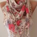Pink and Flowered Shawl / Scarf - with Lace Edge