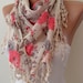 Pink and Flowered Shawl / Scarf - with Lace Edge