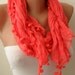 Coral Cotton Scarf with Pompom Trim Edge