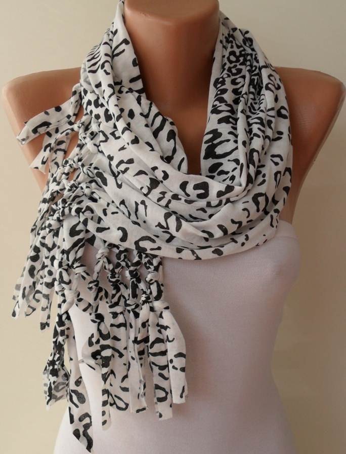 Valentine's Day - ON SALE - White and Black Leopard Scarf