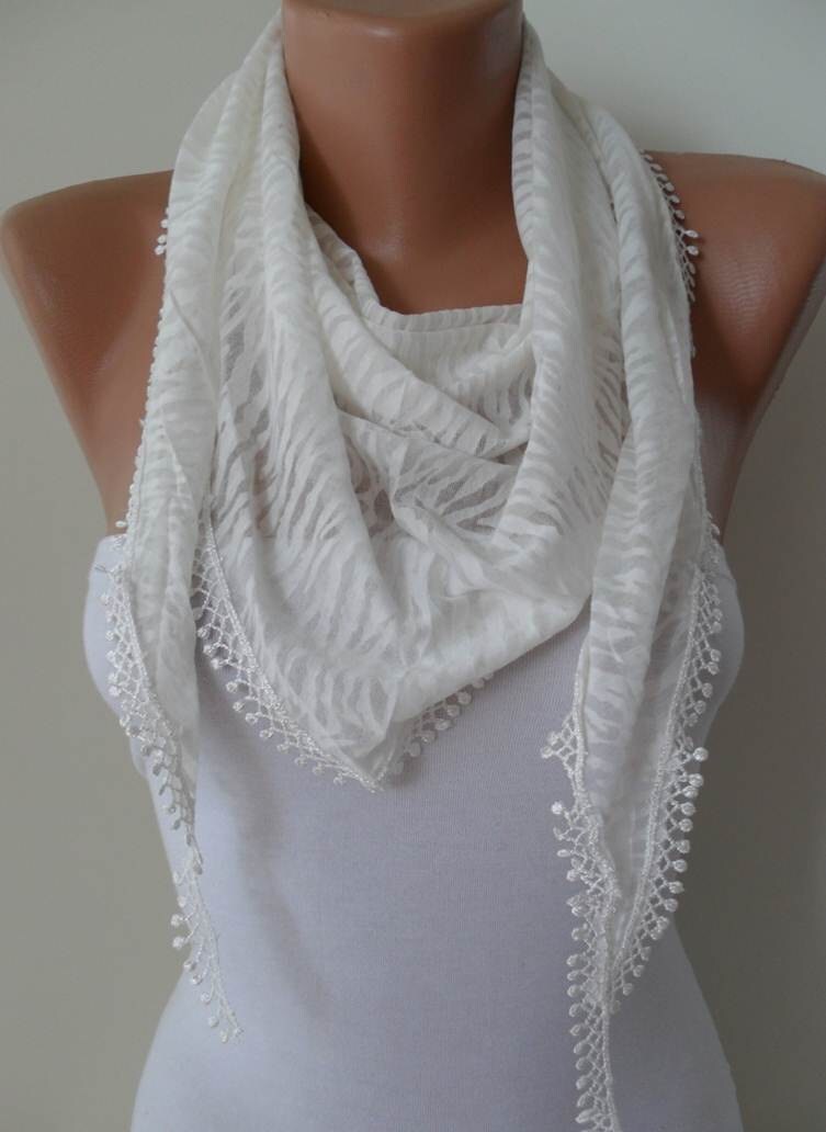 Creamy White - Leopard Scarf - with Trim Edge