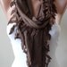 Brown Scarf - with Brown Lace Trim Edge Shaped Leaves