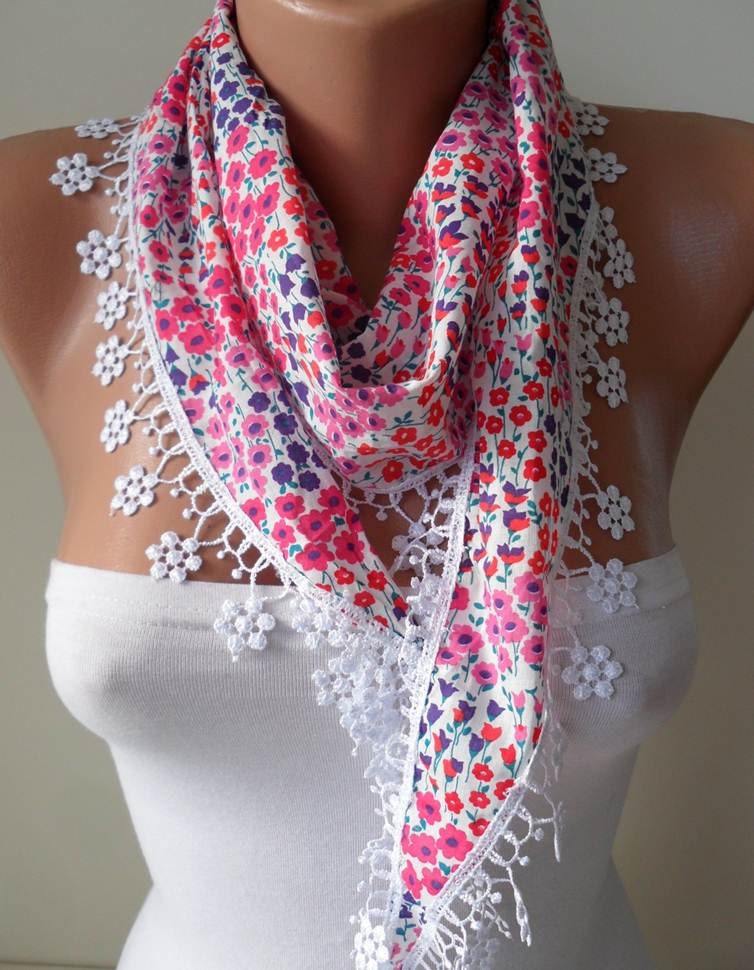 Pink and Purple Scarf with White Trim Edge
