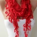 Red Scarf with Red Trim Edge Shaped Leaves