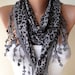 ON SALE - Leopard - Grey Scarf - with Grey Trim Edge