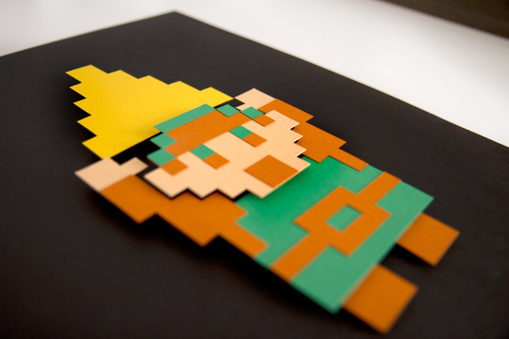 Link - Legend of Zelda - 8bit hand cut 3D paper craft