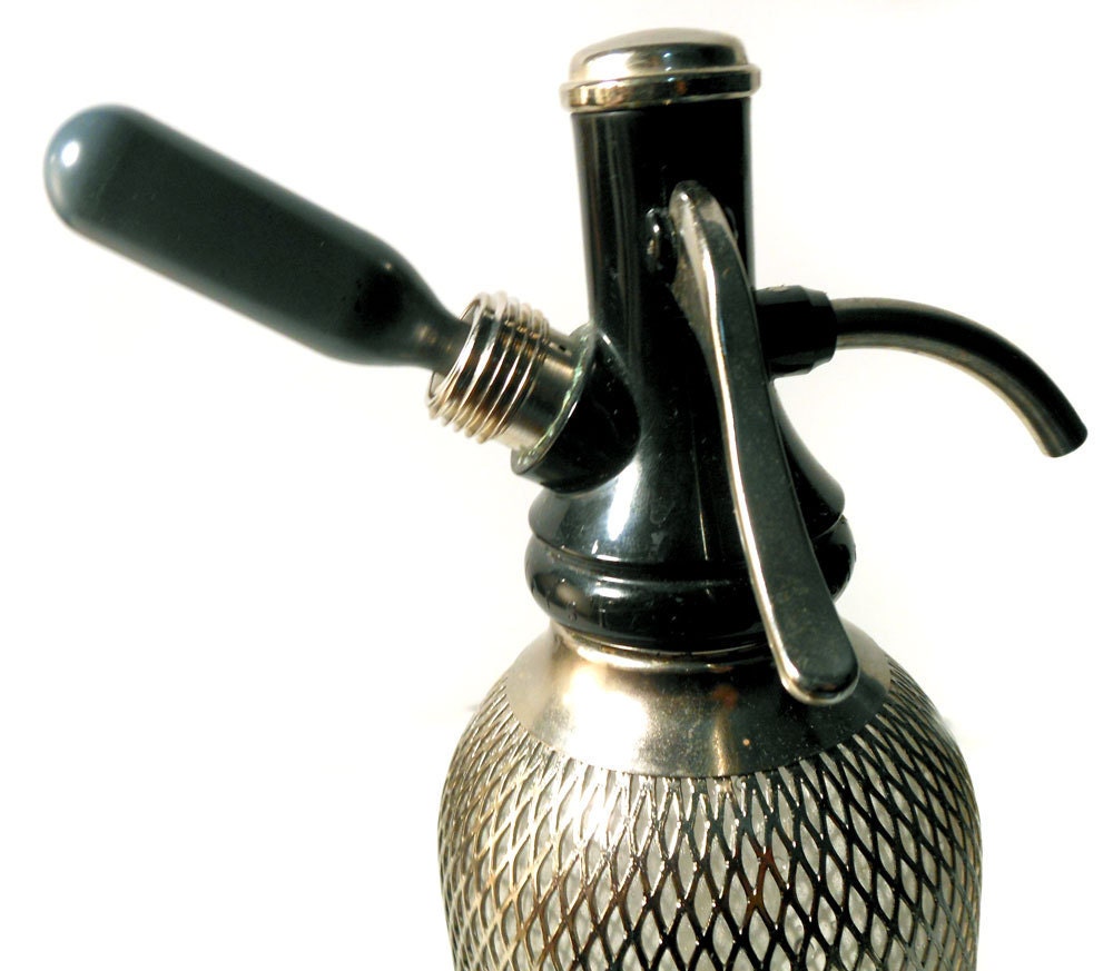 Soda Siphon Seltzer Bottle in Metalic Mesh & Glass by ShadowAndFog