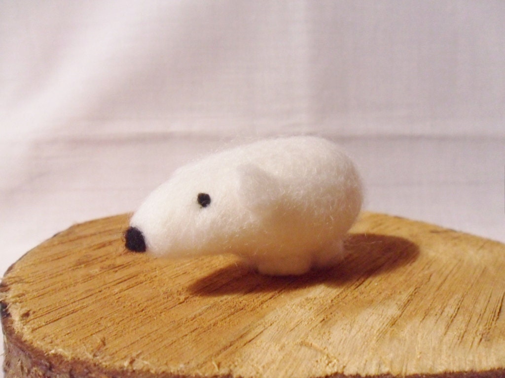 Needle Felted Polar Bear -  miniature polar bear figure - 100% merino wool