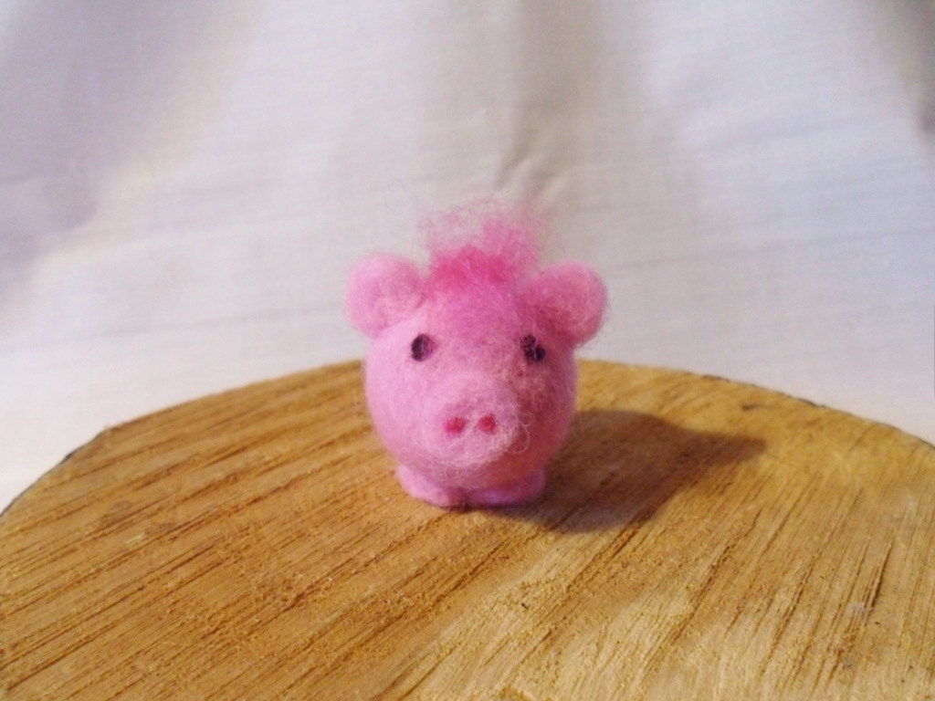Needle Felted Pig - miniature tufted pig figure - 100% merino wool - Pig With Attitude