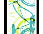 Gilclee Bicycle Print - 11.75 x 15.75 Teal & Lime Green