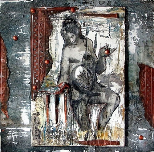 Mixed Media Original Goddess Mother Bird Collage