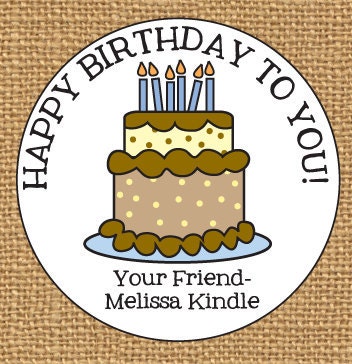 Personalized Birthday Sticker, Birthday Gift Tag, Birthday Cake, Favor Party Stickers, Treat Bag Stickers
