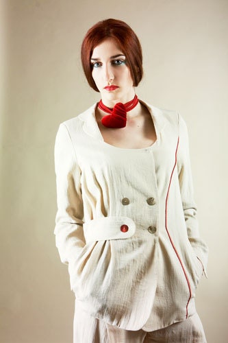 Linen Women's Designer Suit with red accents