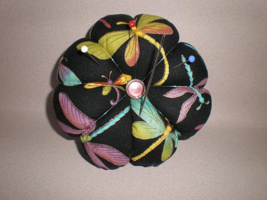 Pincushion - DRAGONFLY FABRIC. Great for a sewing gift - Round Pin cushion in 8 sections