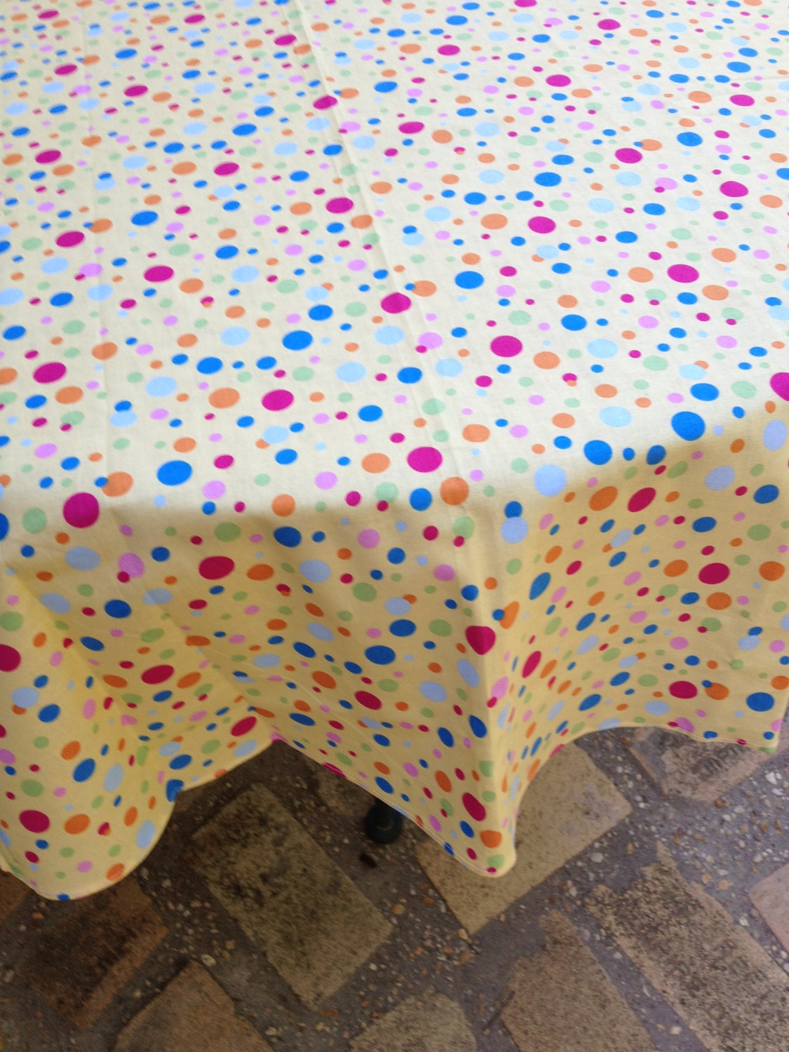 60 Yellow With Multi Colored Polka Dots Round Table