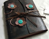 Distressed Leather Flower Power Journal - Black, Sketchbook, Drawing Pad, Hand Bound, Notebook