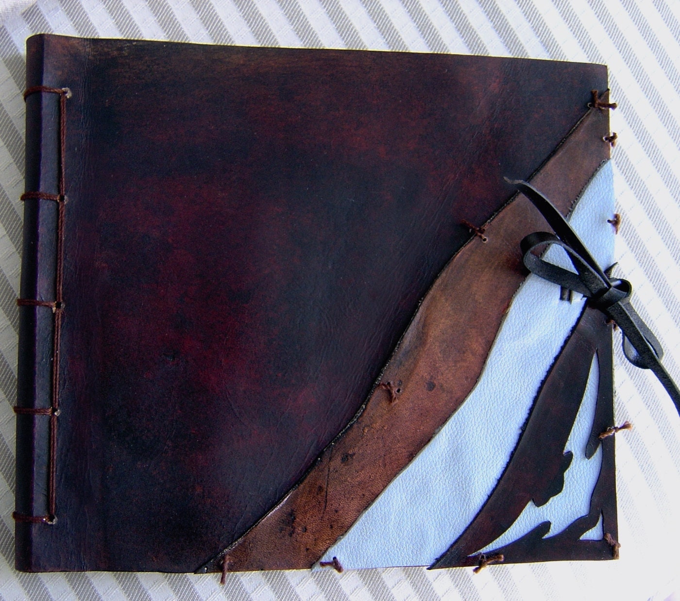 Large Leather SketchBook - Warm Brown and Blue Design, Journal, Drawing Pad, Photo Album, Notebook, Guest Book