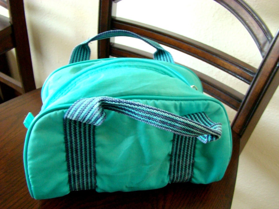 Seafoam and Blue Mint Green Duffel Purse/Craft Bag-Vintage 80s