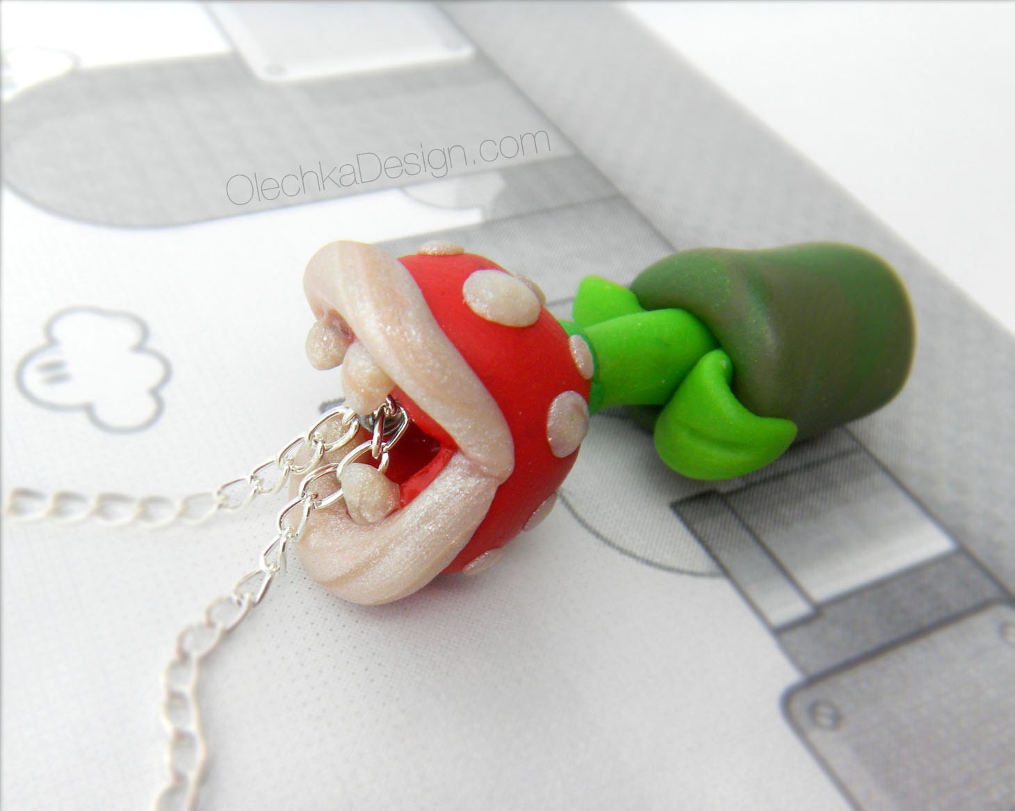 Piranha Plant Necklace (Super Mario) - Sculpey Polymer Clay