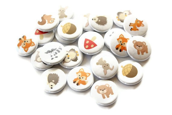 Flatback Buttons - Set of 24 Cabochons - Woodland Animal Craft Buttons