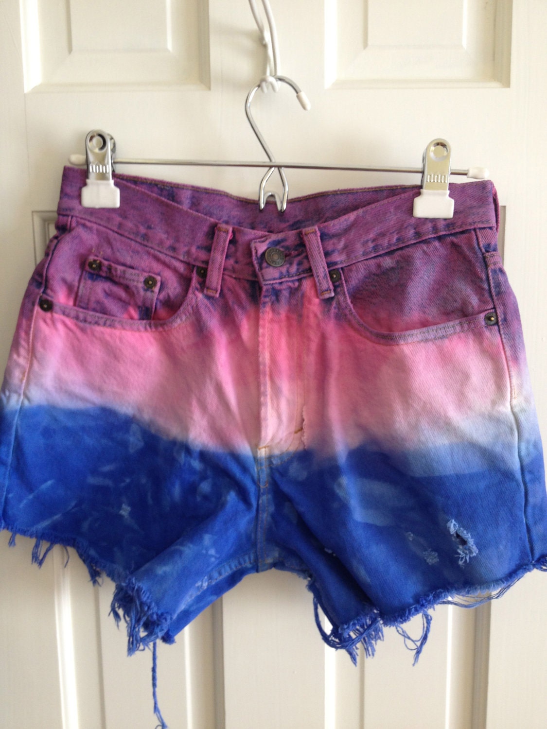Dip Dyed Pink and Blue High Waisted Jean Shorts
